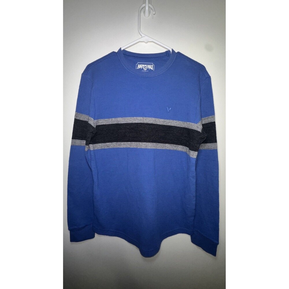 American Eagle Mens Super Soft Blue Gray Henley Long Sleeve XS